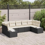 vidaXL Conjunto de Sofá de Jardim 7 Peças com Almofadas em Rattan Poliéster Preto