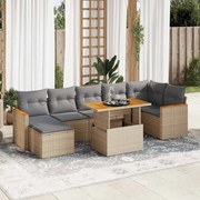 8 pcs conjunto sofás jardim com almofadões vime PE/acácia bege