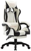 vidaXL Cadeira estilo corrida c/ apoio pés couro artif. preto/branco