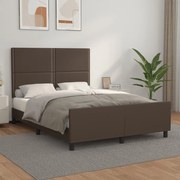 Estrutura cama c/ cabeceira couro artificial 140x190cm castanho