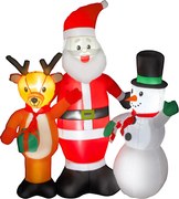 Outsunny Pai Natal Insuflável com Rena e Boneco de Neve Decoração de Natal Insuflável com Luzes LED 150x45x150 cm Multicor | Aosom Portugal