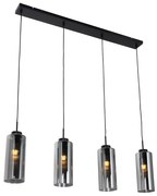 Candeeiro de suspensão Art Deco preto com vidro fumê 4 luzes - Laura Art Deco