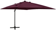 Guarda-sol jardim cantilever c/ poste e luzes LED 300 cm bordô