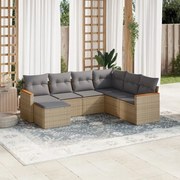 vidaXL 7 pcs conj. sofás jardim c/ almofadões vime PE bege misturado