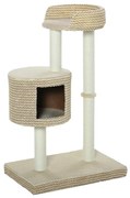 PawHut Árvore para gatos com Caverna de Pelúcia Postes de juta Plataforma confortável 61x41x96 cm Bege e Café