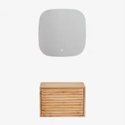 Conjunto De Móvel De Casa De Banho Suspenso 60x45 Cm Em Madeira Deleyna Madeira Natural & Sem Lavatório & Quadrado Led E Anti-embaciamento - Sklum