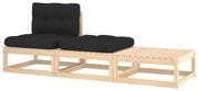 3 pcs conjunto lounge de jardim c/ almofadões madeira de pinho