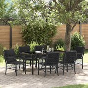 vidaXL Conjunto de Jantar de Jardim com 7 Peças e Almofadas em Rattan Sintético Preto.