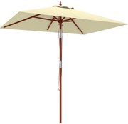 Outsunny Guarda Sol Inclinável com Polia e Teto Duplo 200x150 cm Chapéu de Sol com Mastro de Madeira Desmontável Bege | Aosom Portugal