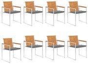 vidaXL Cadeiras de jardim 8 pcs c/ almofadões madeira de acácia maciça