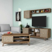 Conjunto de Mobiliário de Sala de Estar Inci – Nogueira e Creme – TV: