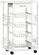 HOMCOM Carrinho Cozinha com Rodas 57x37x83cm Gaveta 4 Cestas de Metal e 4 Suportes para Temperos Laterais Branco | Aosom Portugal