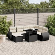 vidaXL 8 pcs conjunto sofás de jardim com almofadões vime PE preto
