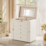 Caixa para joias com 5 níveis 15 x 26,2 x 28 cm, Branco creme