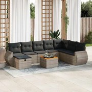 vidaXL 9 pcs conjunto sofás p/ jardim com almofadões vime PE cinzento