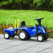 Trator para Crianças de 12-36 Meses com Reboque Removível Carro Andador com Buzina Farol Pá e Ancinho Carga 25kg 91x29x44cm Azul