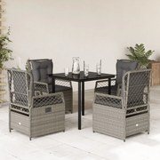 vidaXL 5 pcs conjunto de jantar p/ jardim c/ almofadões cinzento claro