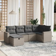 vidaXL 6 pcs conjunto sofás de jardim com almofadões vime cinzento