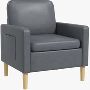 HOMCOM Poltrona Sala de Estar Poltrona Relax com 2 Bolsos Laterais Apoio para os Braços Pés de Madeira 73x79x87 cm Cinza