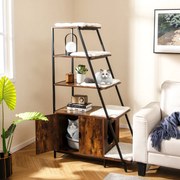 Caixa de areia para gatos com Estante com Tapetes almofadados amovíveis 92,5 x 49 x 149 cm Castanho rústico + preto