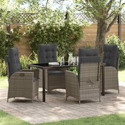vidaXL Conjunto de Jantar de Jardim com 5 Peças e Almofadas Cinzas em Rattan Sintético