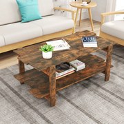 Mesa de centro de 2 níveis de madeira com Estante 115 x 59 x 46 cm Castanha