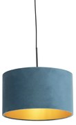 Candeeiro de suspensão com abajur de veludo azul com dourado 35 cm - Combi Clássico / Antigo