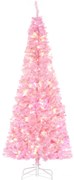 HOMCOM Árvore de Natal Artificial Altura 180cm Ignífugo com 618 Ramos 300 Luzes LED IP20 Decoração de Natal Rosa