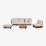 Conjunto De Sala De Estar Com Sofá De Canto Modular De 4 Peças, Mesa De Centro E Pufe Em Madeira De Acácia Dailin Castanho Acácia - Sklum