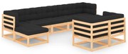 9 pcs conj. lounge jardim c/ almofadões antracite pinho maciço