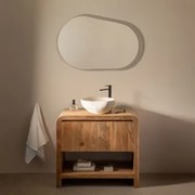 Conjunto De Móvel De Casa De Banho Em Madeira Vacry Castanho Acácia & Irregular Em Cimento Branco ↔︎40 Cm Fedro - Sklum