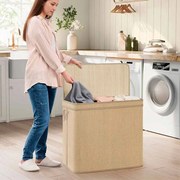 Cesto para roupa suja de 170 litros 67 x 44 x 61 cm em bambu com 3 compartimentos e tampa, cor natural