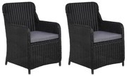 Cadeiras de exterior c/ almofadões 2 pcs vime PE preto