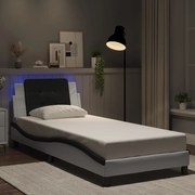 vidaXL Estrutura cama c/ luzes LED 90x190 cm couro artif. branco/preto