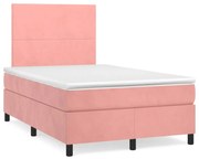 vidaXL Cama box spring c/ colchão luzes e LED 120x190 cm veludo rosa