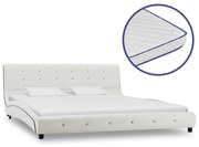 Cama + colchão espuma memória 160x200cm couro artificial branco