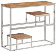 vidaXL Mesa consola aço inoxidável/madeira de acácia maciça prateado