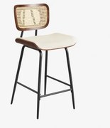 Banco Alto Em Madeira, Rattan E Couro Sintético Raysa Madeira Escura & ↑65 Cm & Couro Sintético Branco Quebrado - Sklum