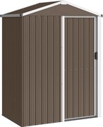 Outsunny Abrigo de Jardim Metálico 136x87x179 cm Abrigo para Ferramentas com Porta de Correr Teto Inclinado e Luvas Castanho | Aosom Portugal