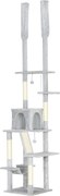 PawHut Árvore Arranhador para Gatos para Fixar ao Teto Altura Ajustável 225-255 cm com Casa e Hamaque 48x48x255 cm Cinza Claro | Aosom Portugal