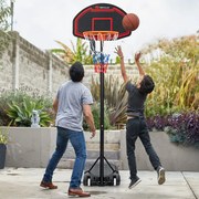 Cesto de Basquetebol Portátil Infantil Cesto de Pé Ajustável em 5 Alturas Rede Durável Uso Interior e Exterior 192-247 cm Preto e Vermelho