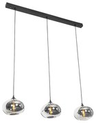 Candeeiro de suspensão Art Deco preto com vidro fumê oblongo 3-luzes - Busa Art Deco