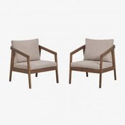 Pack De 2 Cadeirões De Jardim Em Madeira De Acácia Kaela Castanho-acácia Escuro & Tecido Castanho Avelã - Sklum