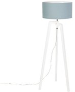 Candeeiro de pé tripé branco em madeira com cúpula mineral 50 cm - Puros Moderno,Country / Rústico