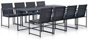 vidaXL 9 pcs conjunto jantar exterior com almofadões vime PE preto