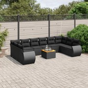 vidaXL 11 pcs conjunto sofás de jardim c/ almofadões vime PE preto