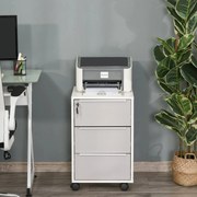 Bloco de Gavetas Móvel de Escritório com 3 Gavetas Fechadura Rodas e Travão para Documentos 40x40x63,5 cm Branco e Cinza