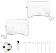 HOMCOM Conjunto Balizas Futebol 2 Unidades Rede Bola Crianças Adultos Alta Qualidade Divertido 78x46x56 cm Brancas Resistente | Aosom Portugal