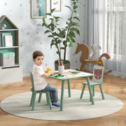 Conjunto de Mesa e Cadeiras para Crianças de 3 Peças Mesa Infantil com 2 Cadeiras Conjunto de Móveis para Atividades Verde