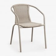 Cadeira De Jardim Empilhável Com Apoios De Braços Em Aço E Rattan Sintético Kalymana Moka Brown - Sklum